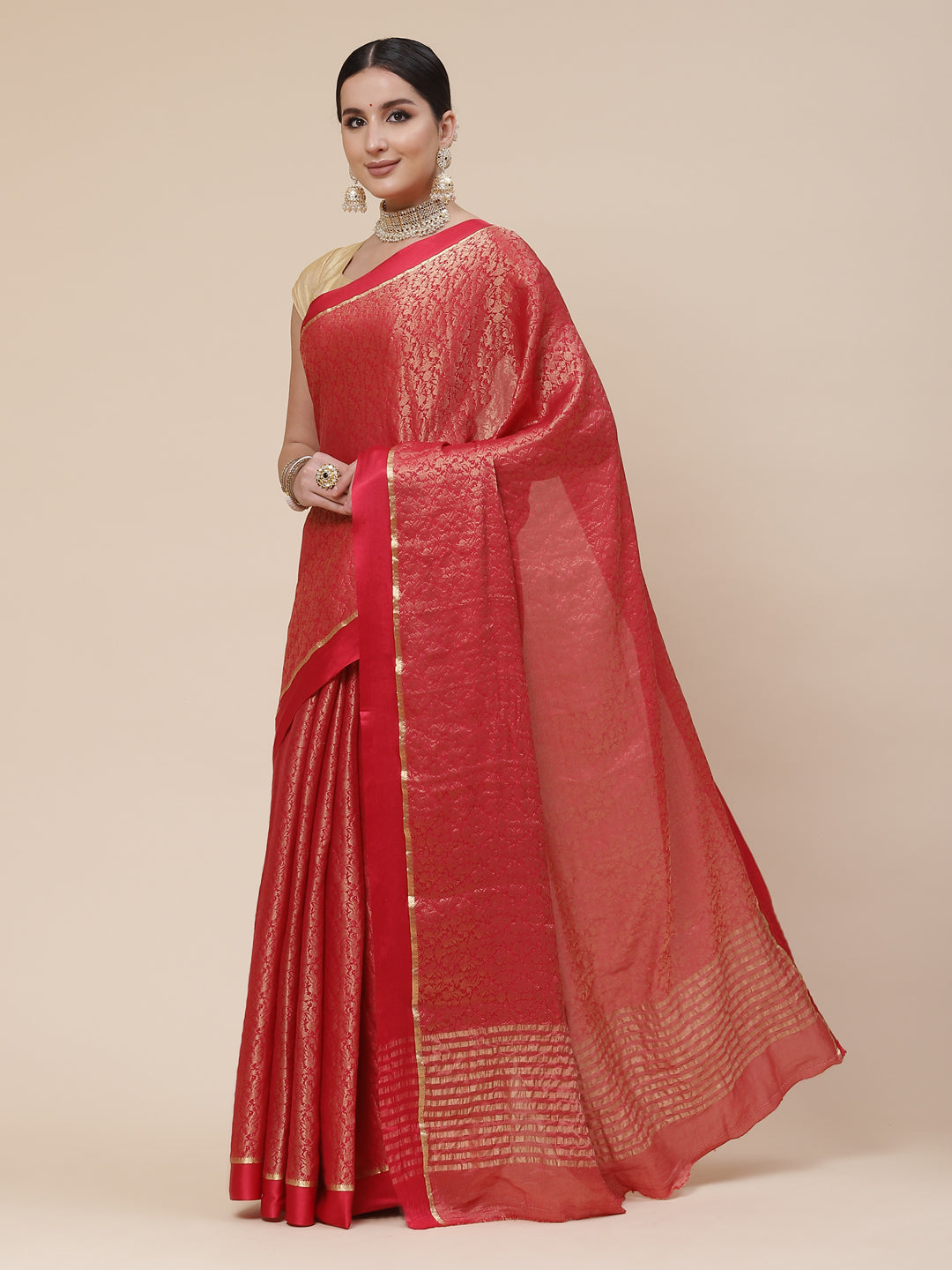 Light Brocade Georgette Plain Saree