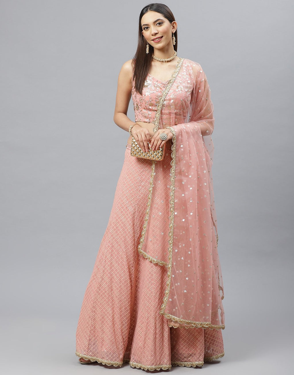Georgette Lehenga With Embroidered Choli