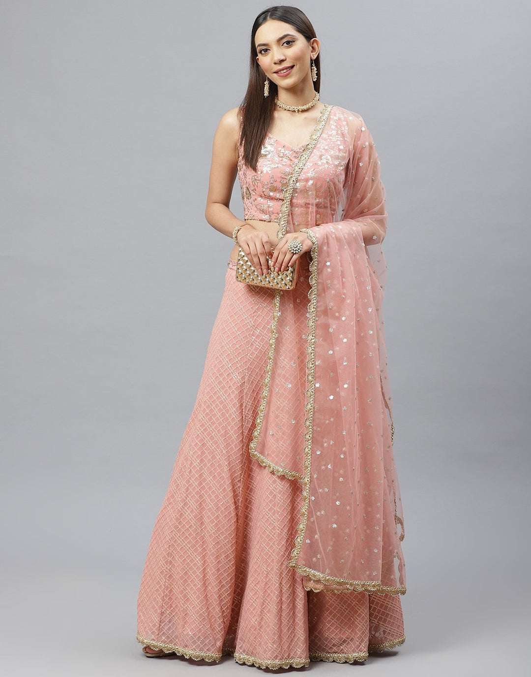Georgette Lehenga With Embroidered Choli