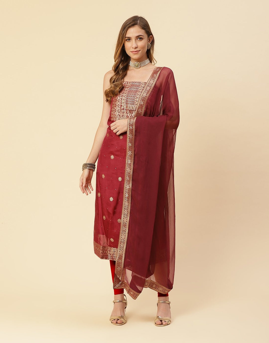 Embroidered Art Handloom Suit Piece With Chiffon Dupatta