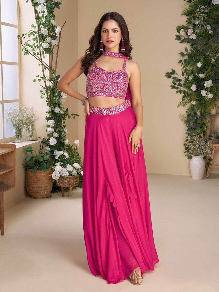 Embroidered Chinon Suit With Pant &amp; Dupatta