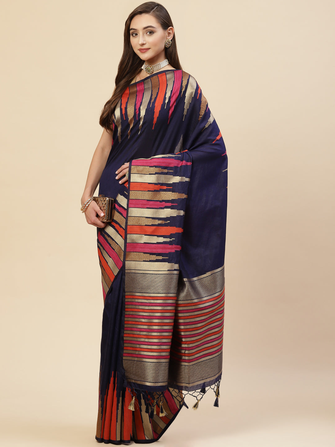 Plain Zari Border Handloom Woven Saree