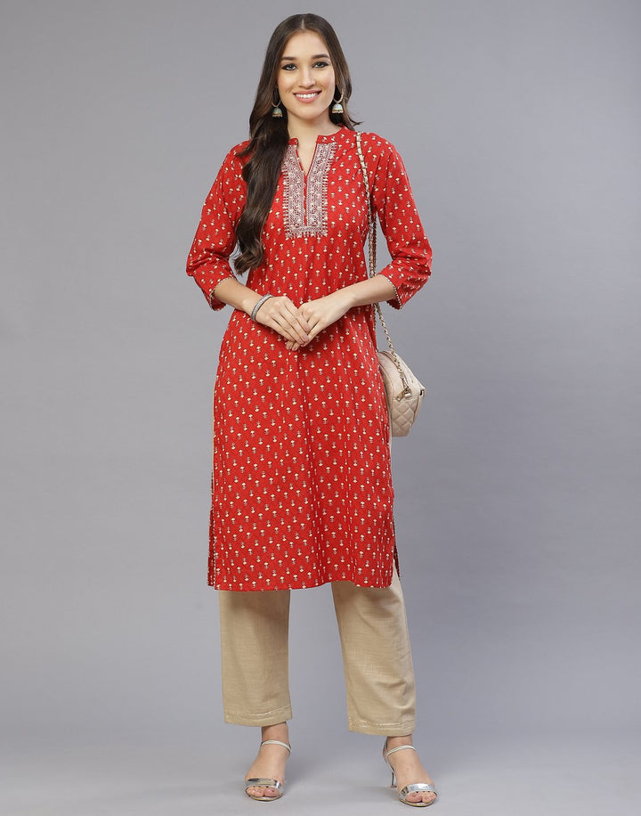 Cotton Kurti With Yoke Embroidery