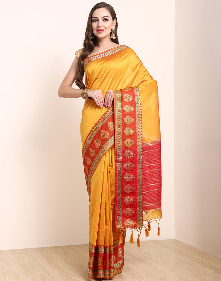 MBZ Meena Bazaar-Mustard Art Handloom Saree