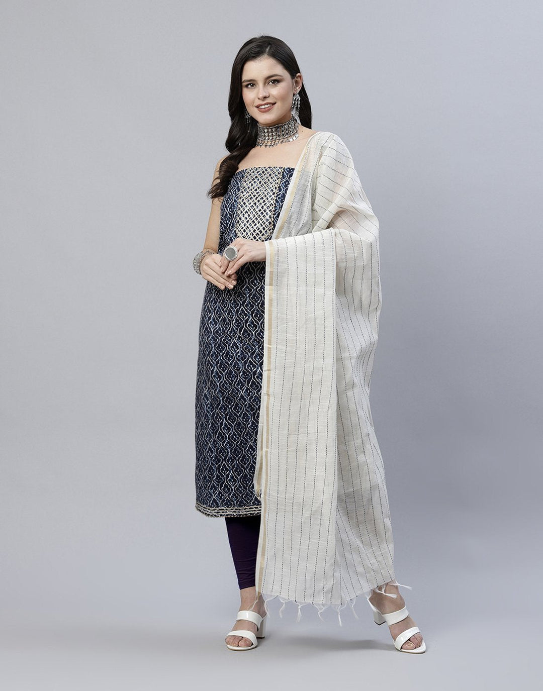 Printed Cotton Suit Piece With Embroidered Yoke