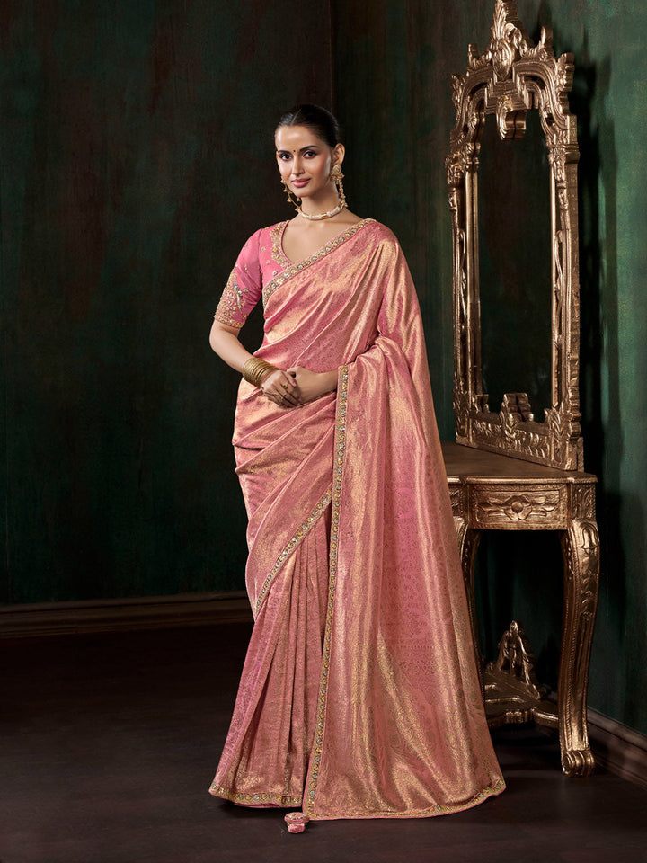 Woven Design &amp; Embroidered Border Art Silk Saree