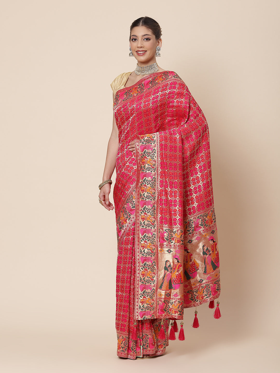 Bandhej Printed Banarsi Woven Saree