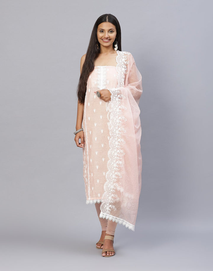 Embroidered Chanderi Suit Piece With Dupatta