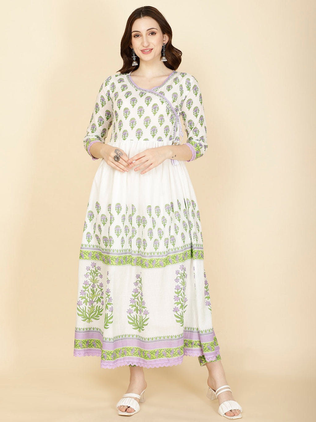 Floral Printed Cotton Kurta With Pants & Dupatta