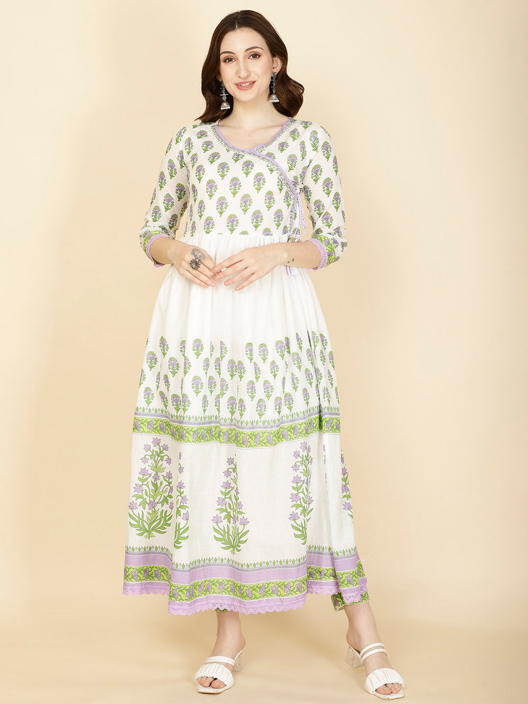 Floral Printed Cotton Kurta With Pants & Dupatta