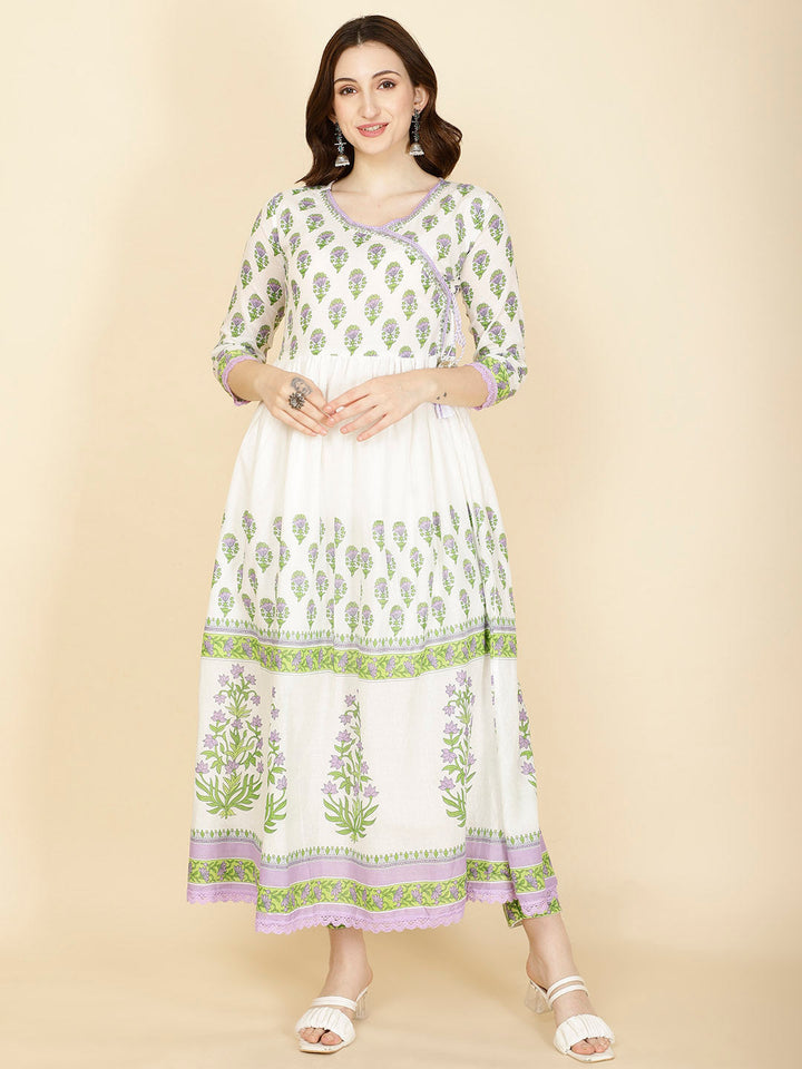 Floral Printed Cotton Kurta With Pants &amp; Dupatta