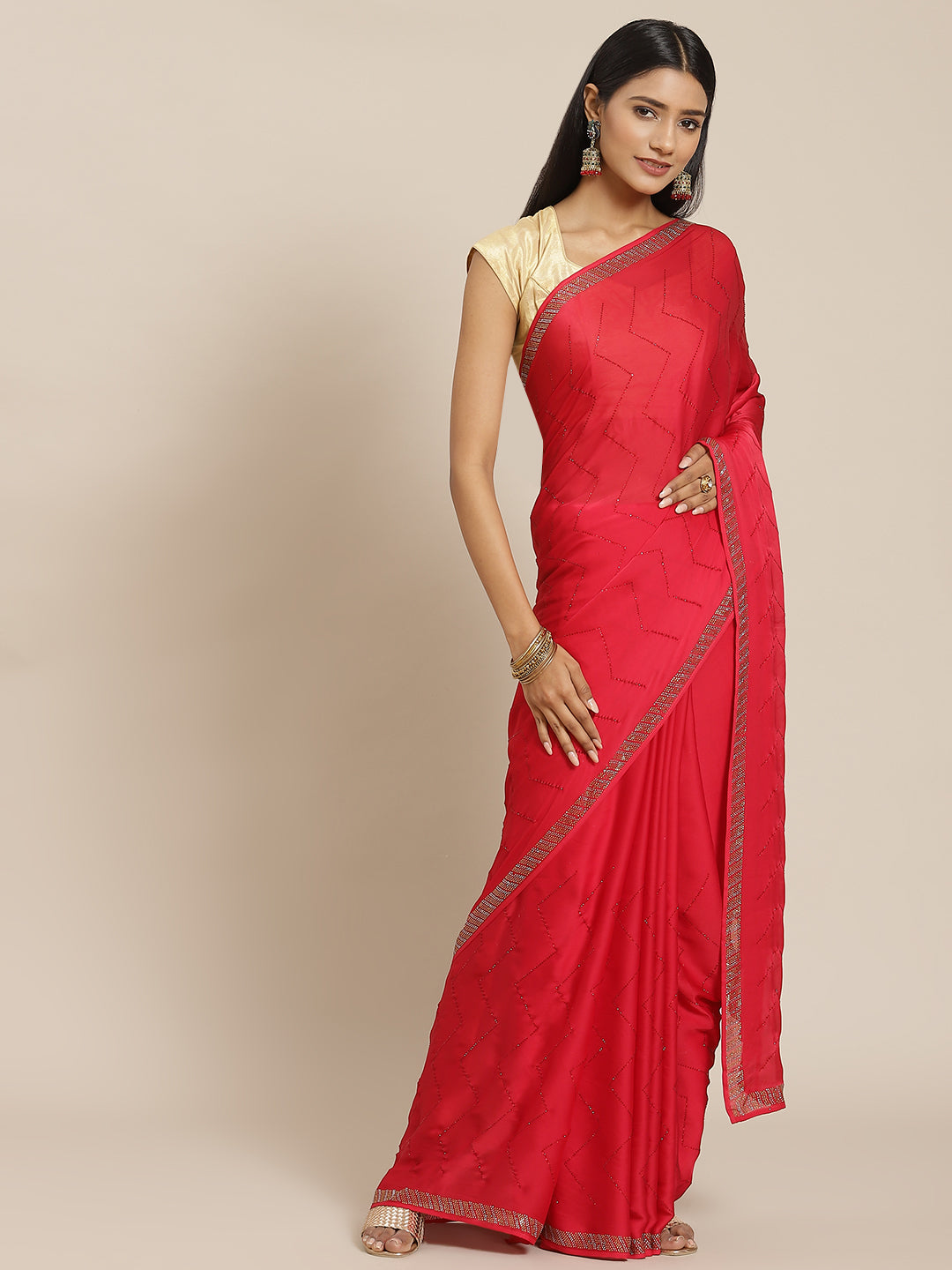 Stone Jaal Satin Embroidered Saree