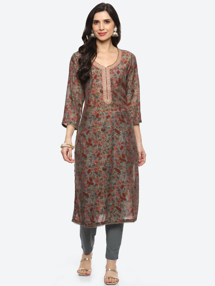 Sequin Yoke Printed Muslin Kurta With Pant