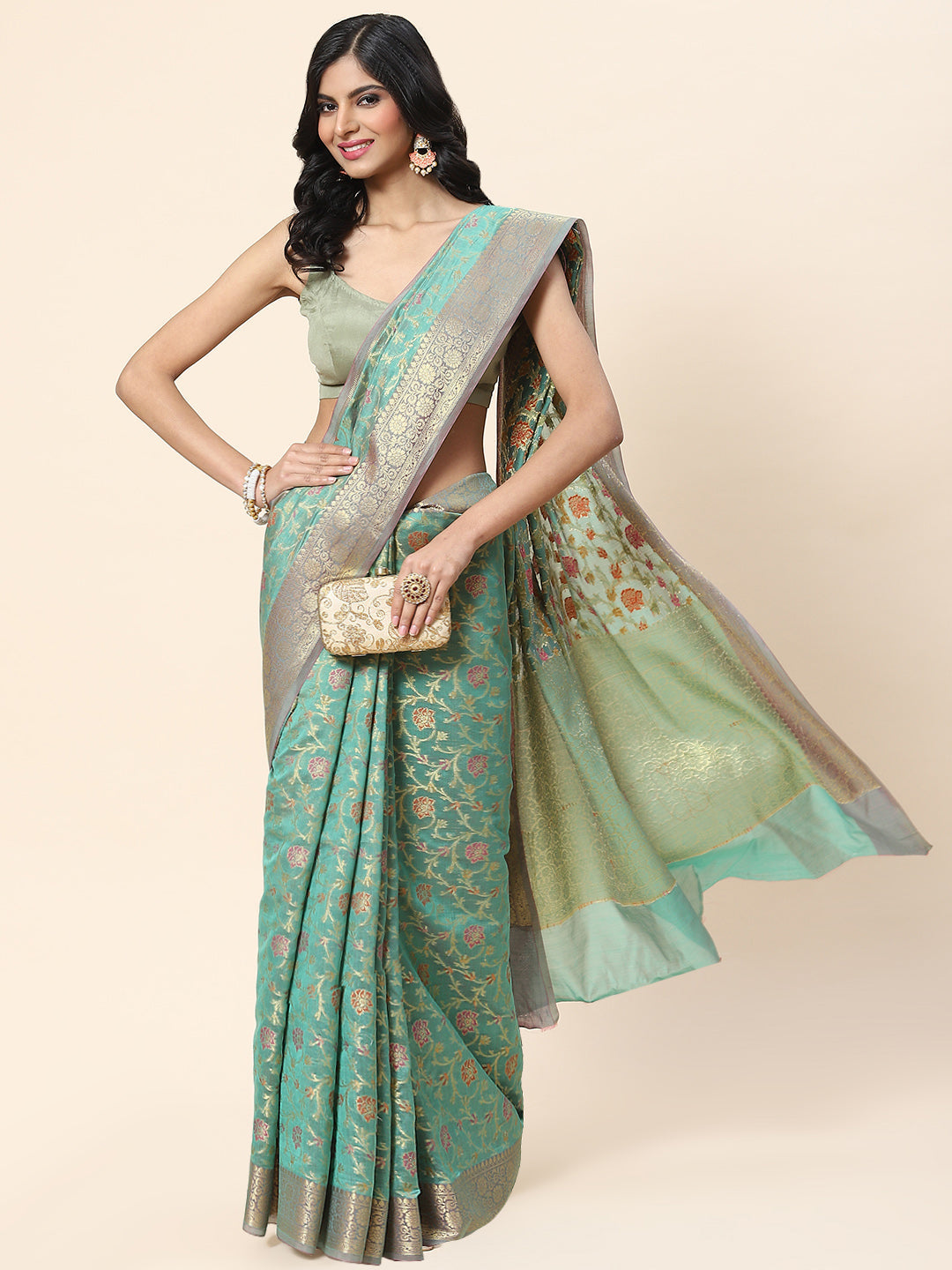 Floral Zari Jaal Cotton Woven Saree