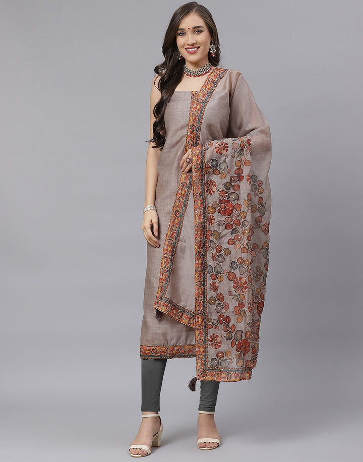 Chanderi Embroidered Suit Piece with fancy dupatta