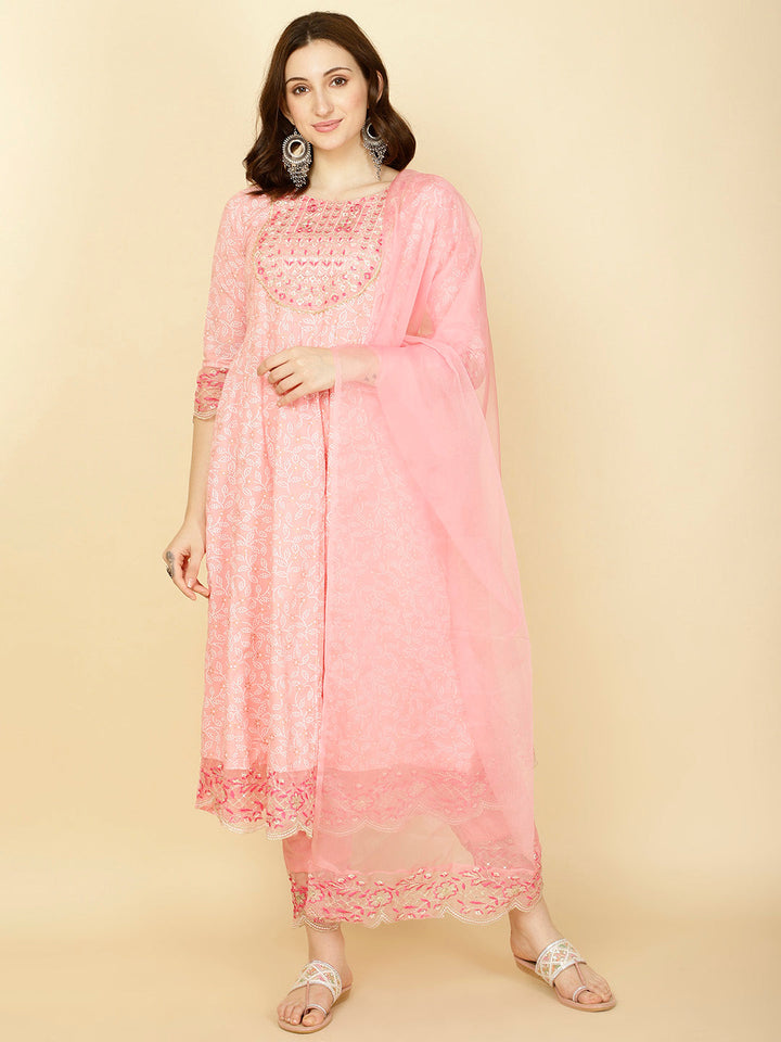 Booti Printed Cotton Kurta With Pants &amp; Dupatta