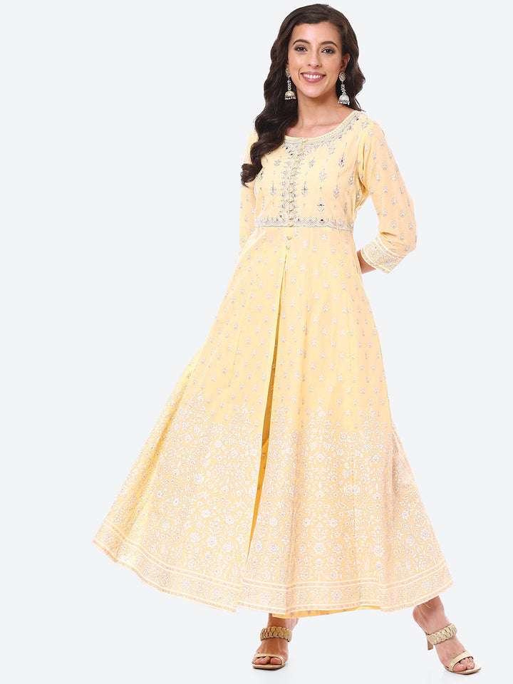 Resham Work Floral Cotton Anarkali With Palazzo