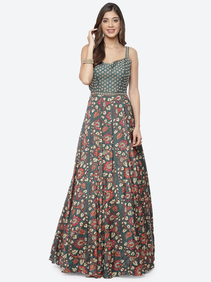 Floral Printed Satin Dress