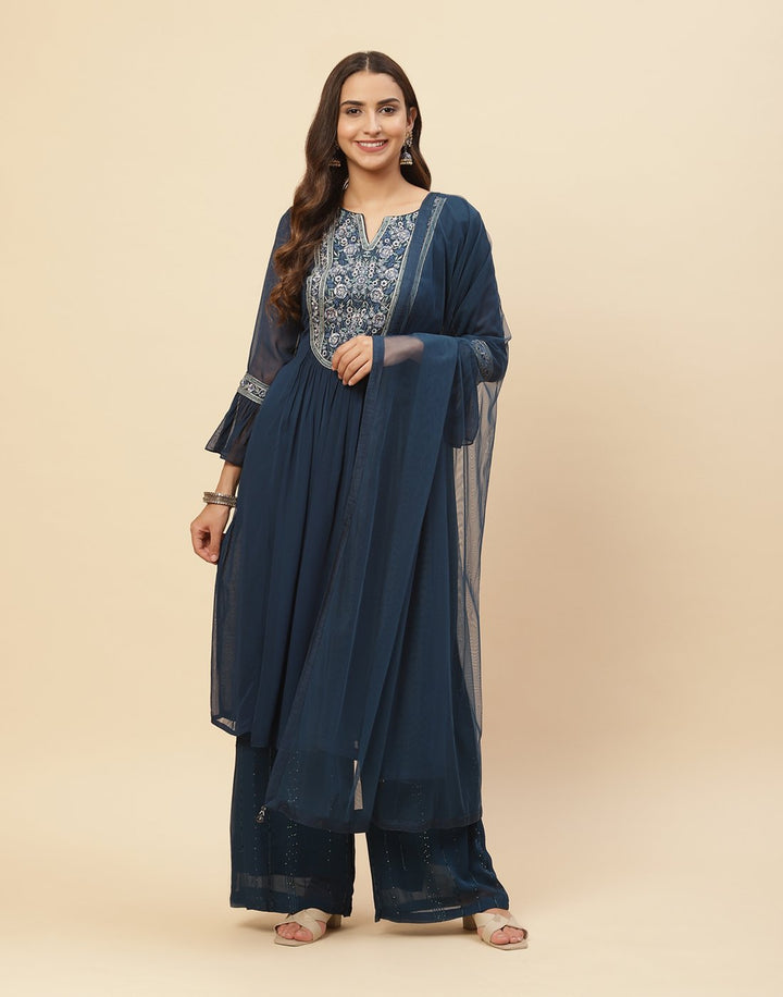 Resham Booti Embroidered Georgette Stitched Salwar Kameeez With Dupatta