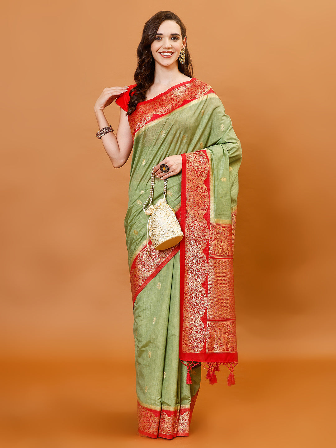 Zari Border Booti Handloom Woven Saree