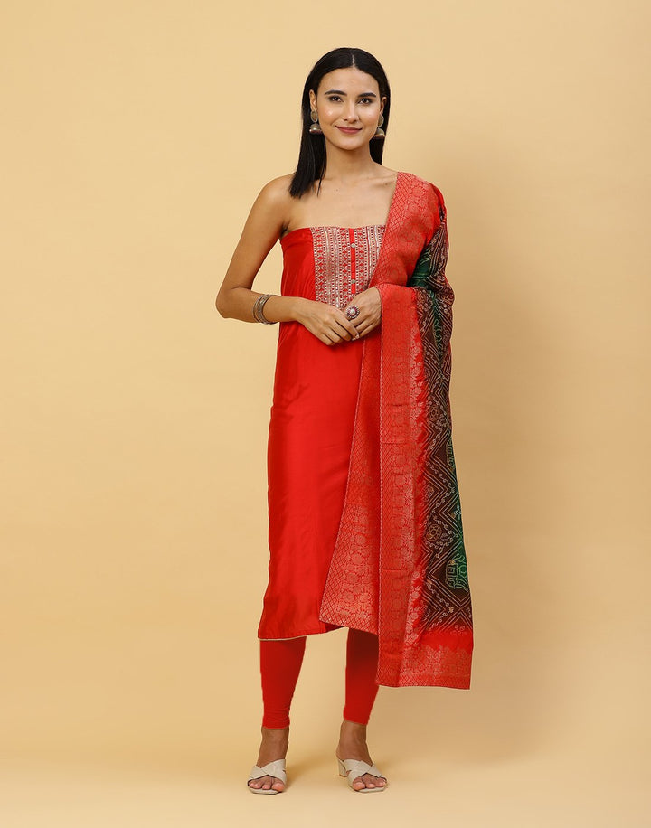 Embroidered Chanderi Suit Piece With Chanderi Banarasi Dupatta