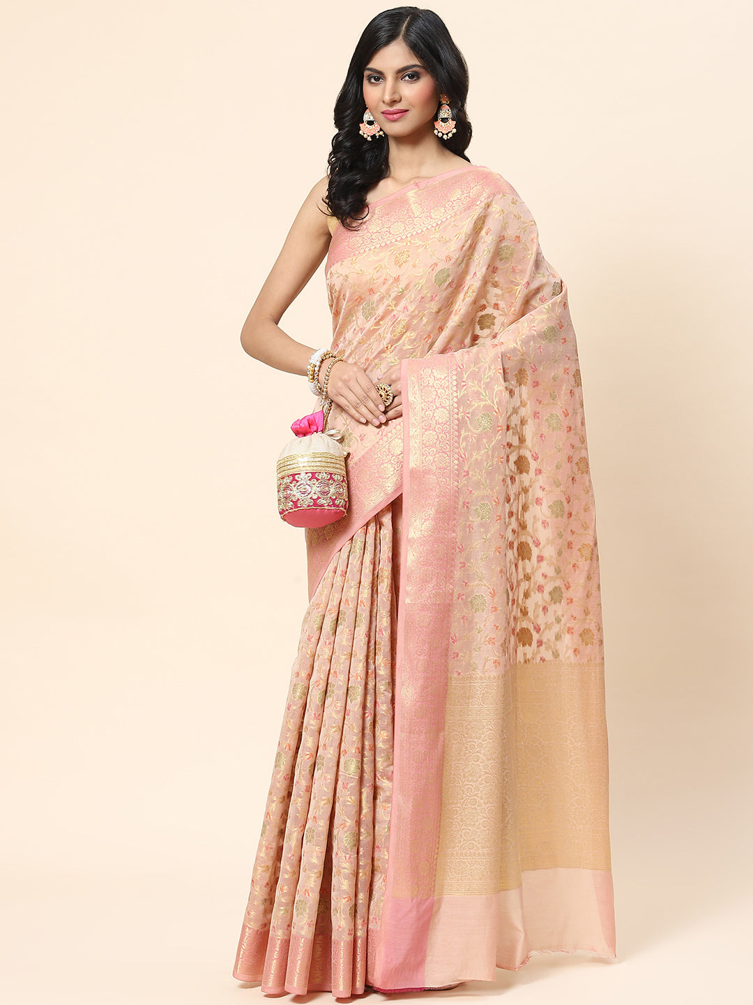 Floral Zari Jaal Cotton Woven Saree