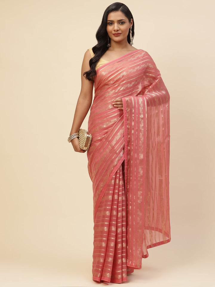 Zari Jaal Organza Plain Saree
