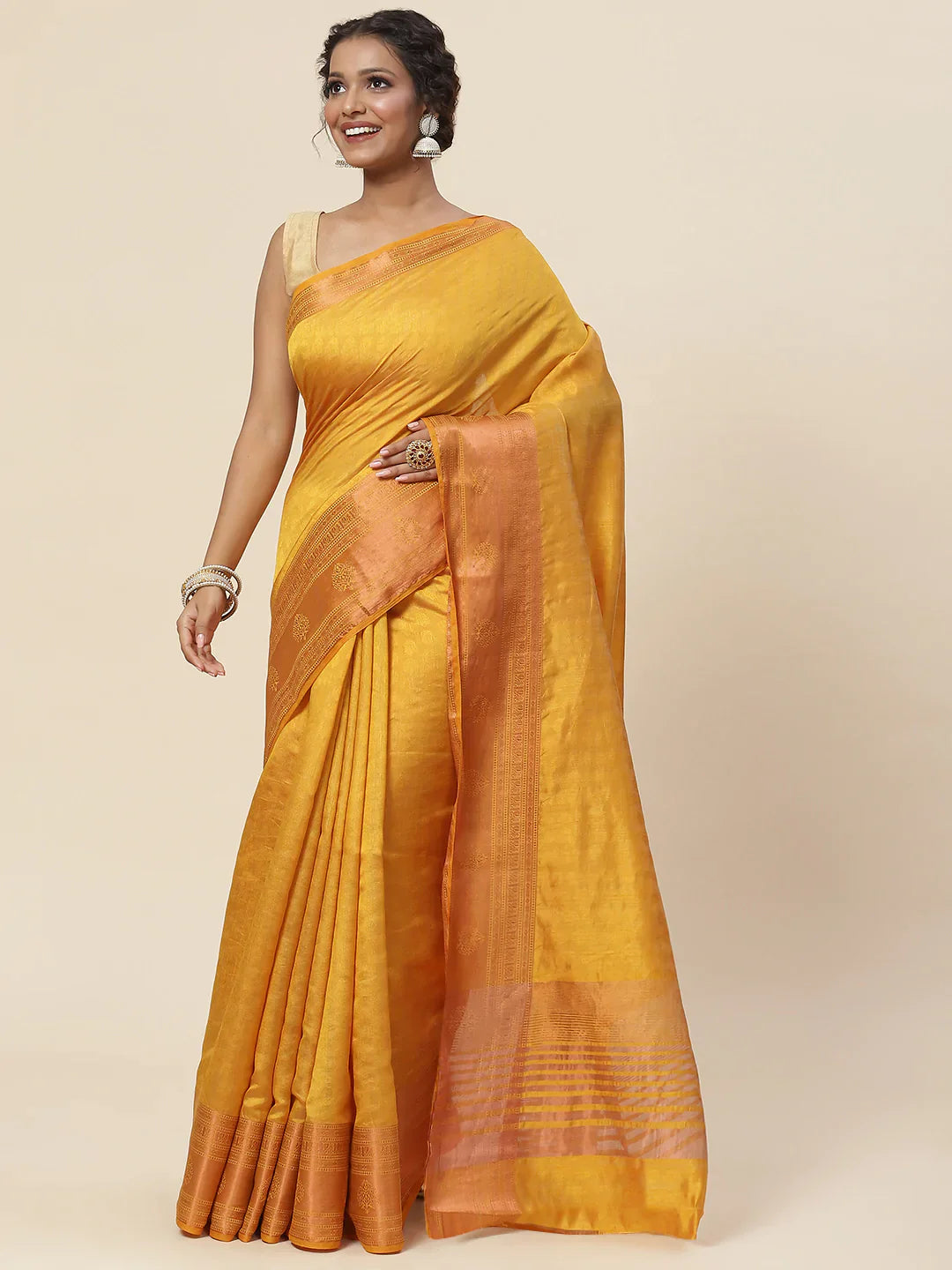 Plain Zari Border Handloom Woven Saree