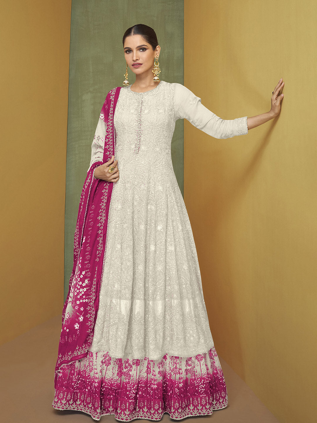 Embroidered Georgette Suit With Pant &amp; Dupatta