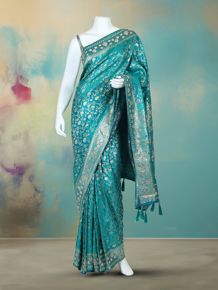 Stone Work Satin Embroidery Saree
