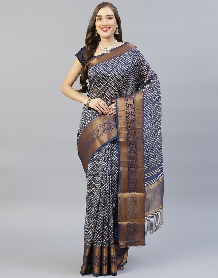 Cotton Printed Saree With Zari Border