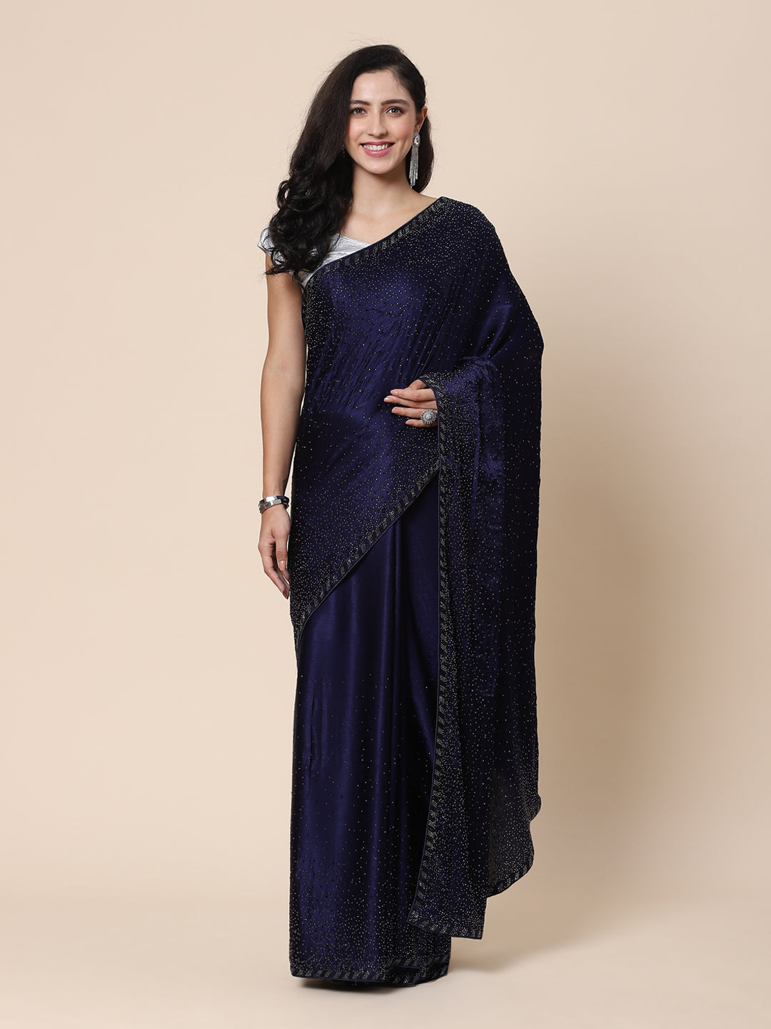 Stone Work Pure Crepe Embroided Saree