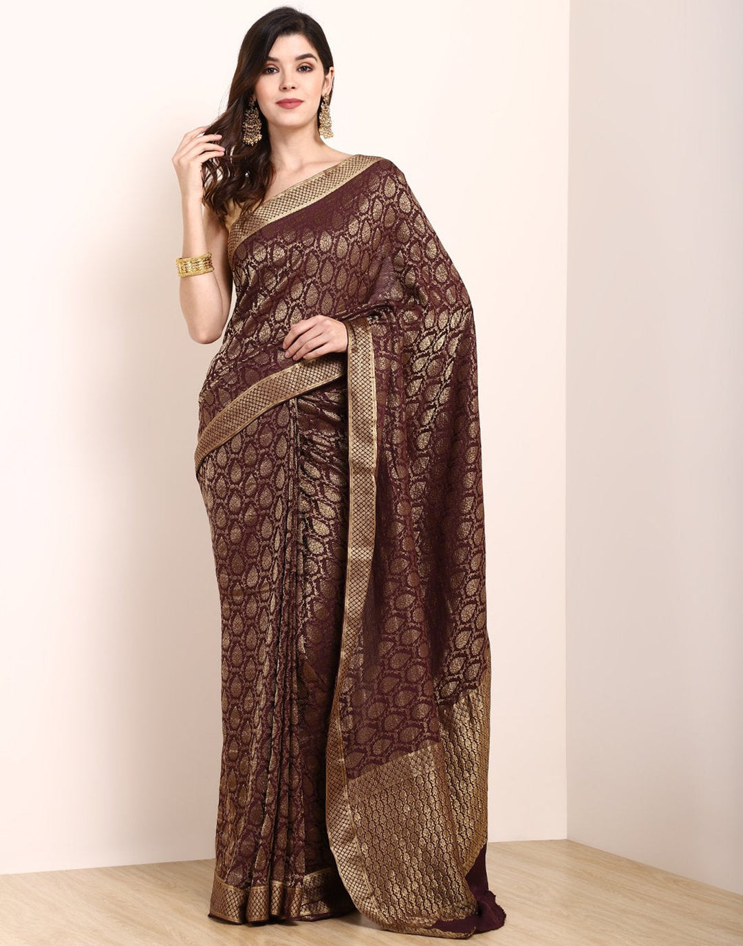 MBZ Meena Bazaar-Peacock Blue Crepe Saree