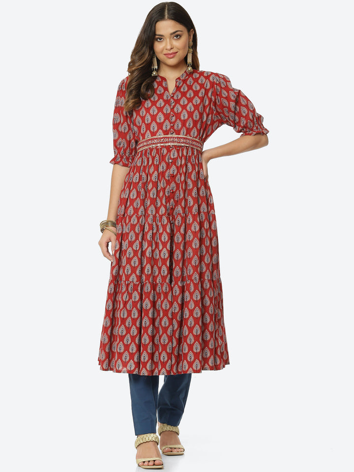 Floral Printed Cotton Anarkali Kurta