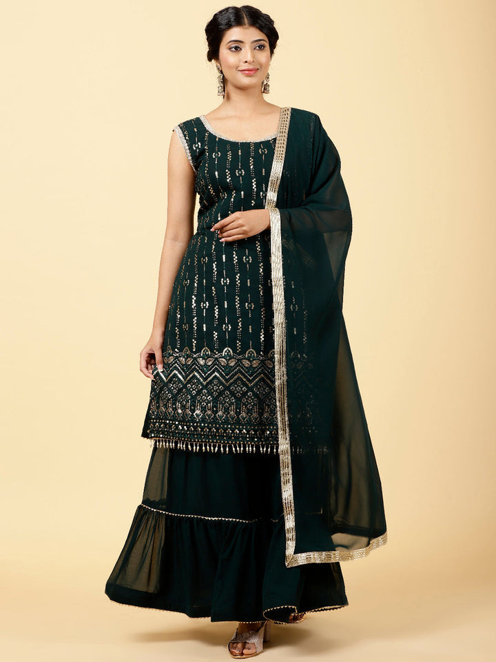 Sequen Georgette Kurta With Garara &amp; Dupatta