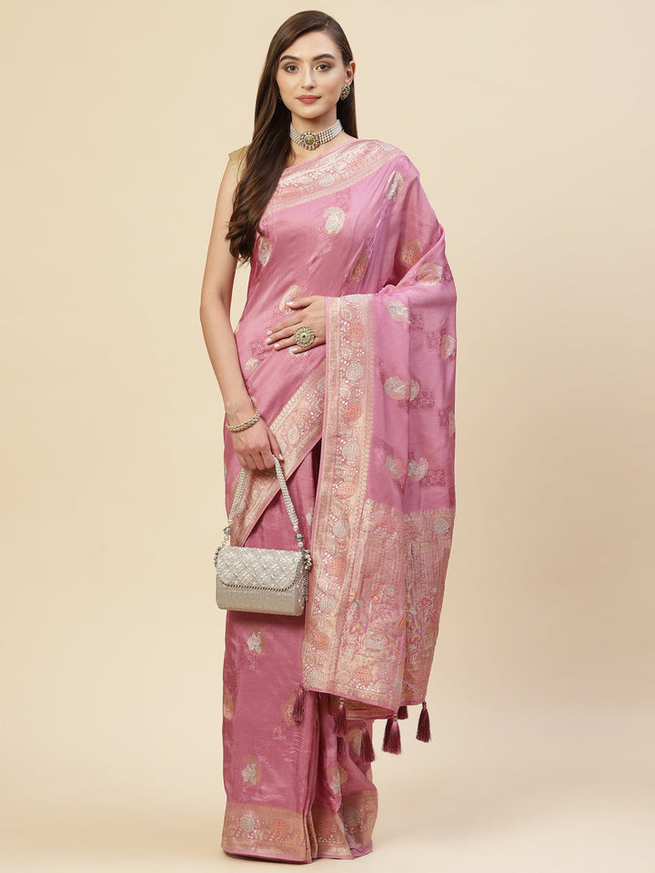 Zari Border Booti Banarasi Woven Saree