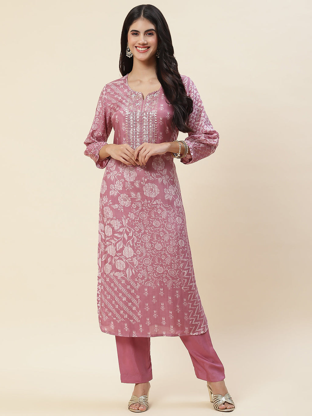 Floral Printed Muslin Kurta With Pants