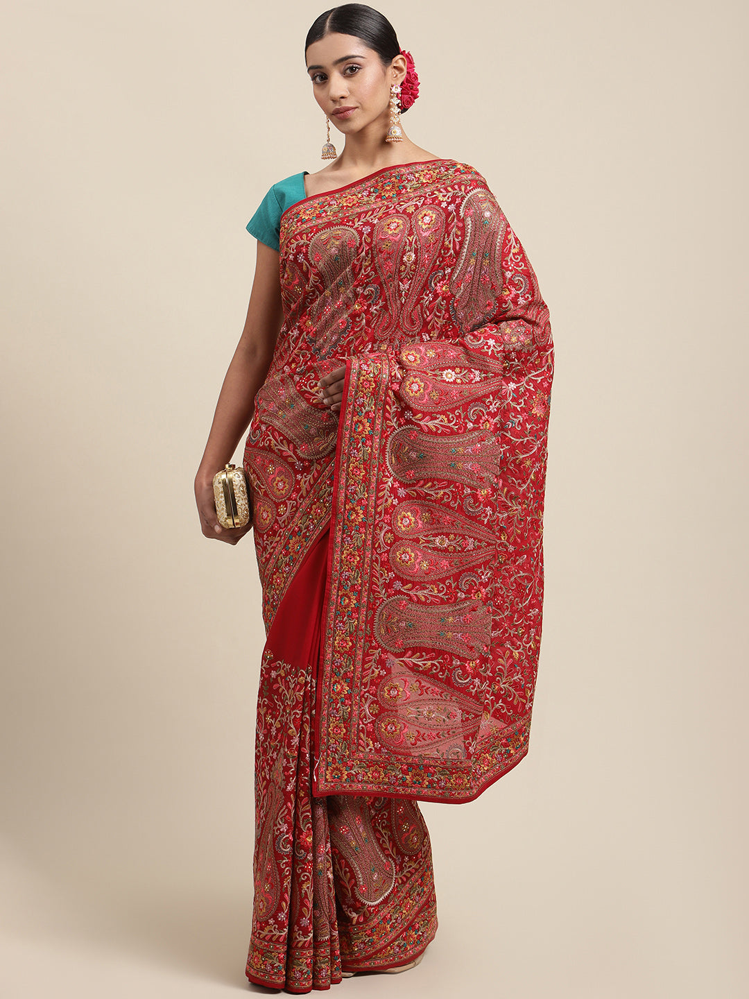 Resham Jaal Crepe Embroidered Saree