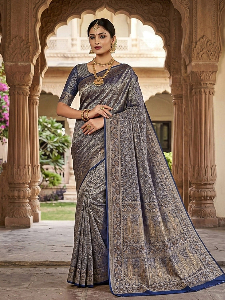 Navy Blue Woven Design Satan Resham Banarasi Saree