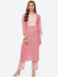 Zari Embroidered Printed Cotton Kurta With Pant