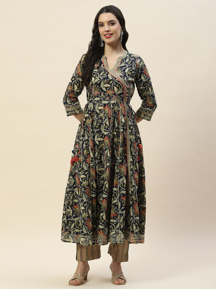 Printed Cotton Anarkali Kurta With Pants