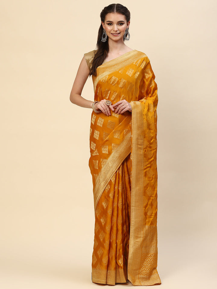 Zari Border Booti Organza Plain Saree