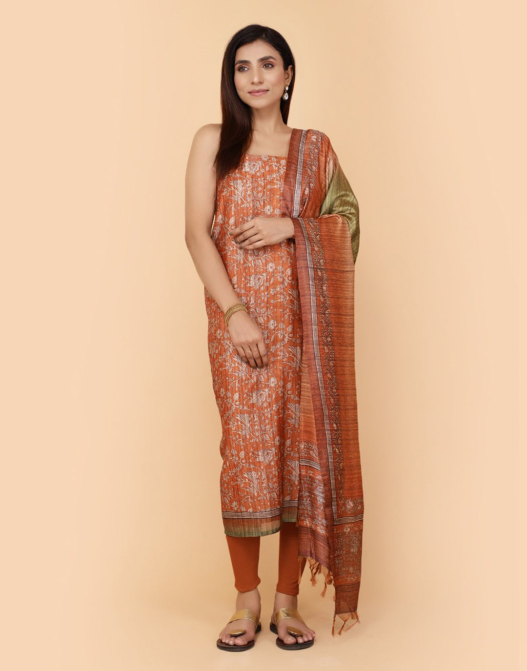 Printed Chanderi Suit Piece With Art Silk Dupatta