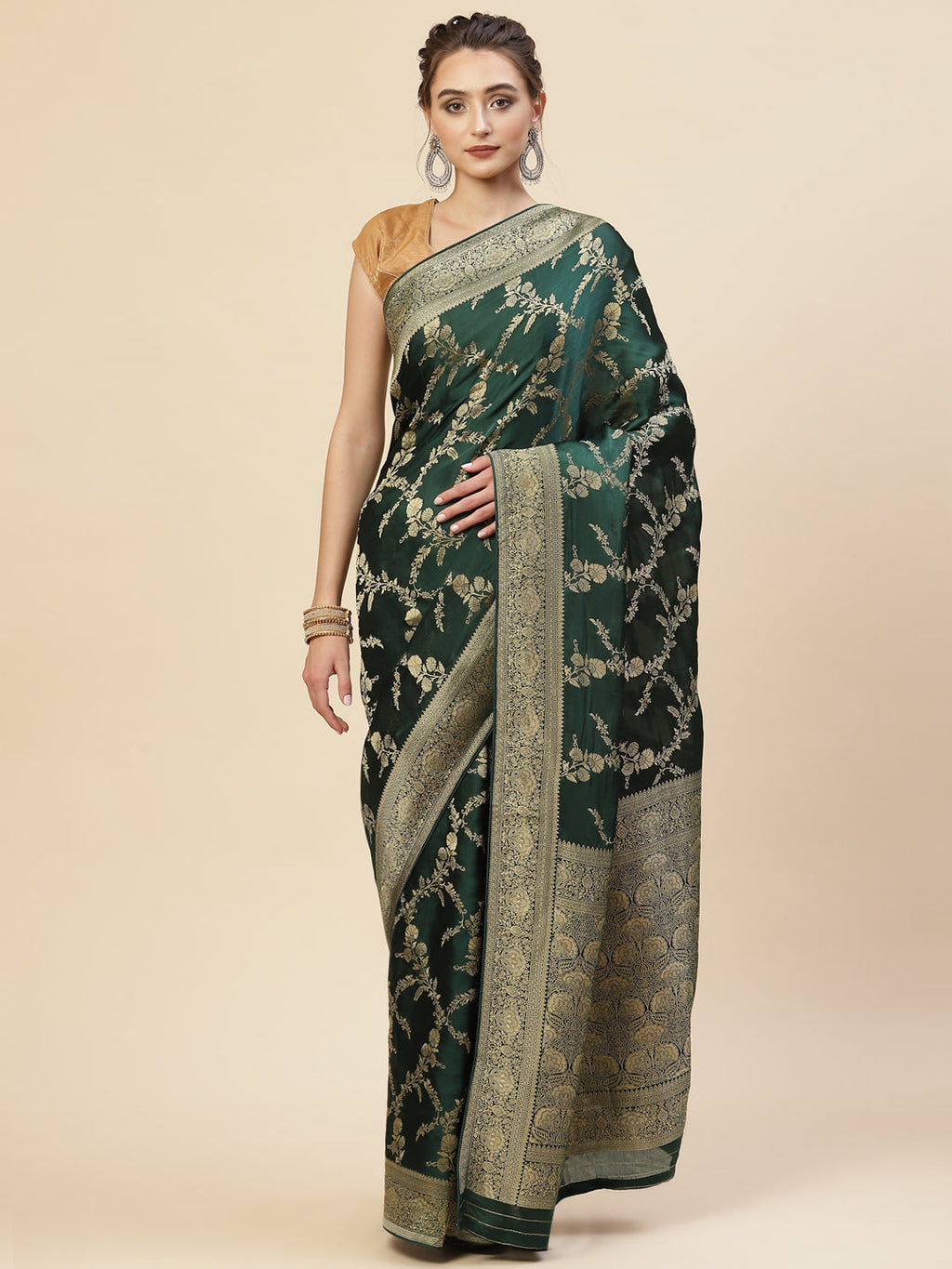 Floral Zari Jaal Satin Woven Saree