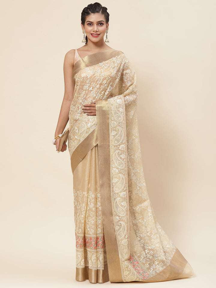 Resham Jaal Embroidered Cotton Saree