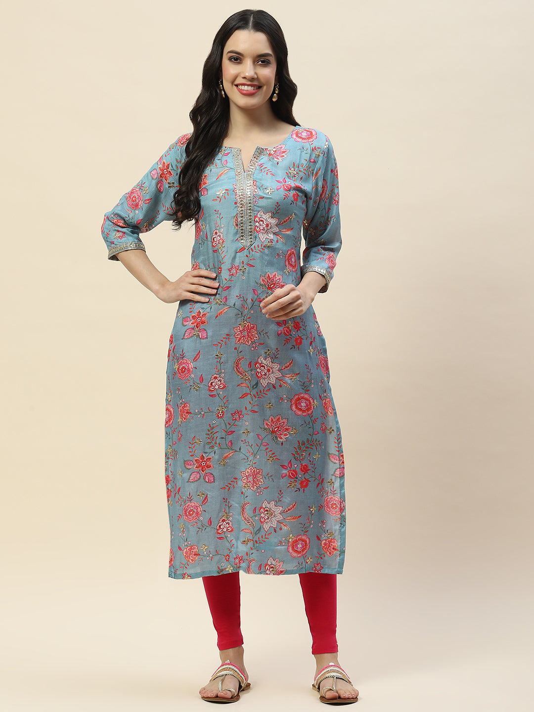 Gota Work Printed Muslin Kurta