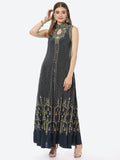 Digital Printed Crepe A-Line Gown Dress