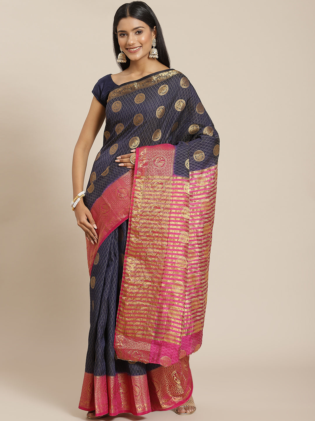 Zari Border Booti Art Handloom Woven Saree