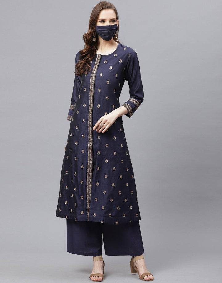 Straight Cotton Chanderi Kurta With Plazzo