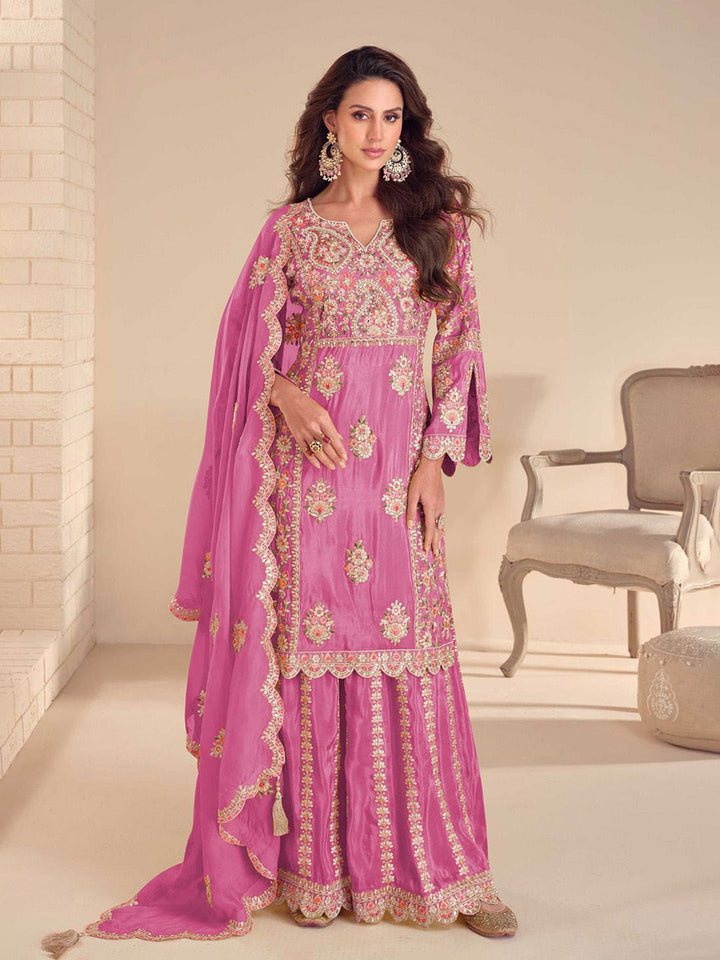 Embroidered Simmar Kurta With Gharara &amp; Dupatta